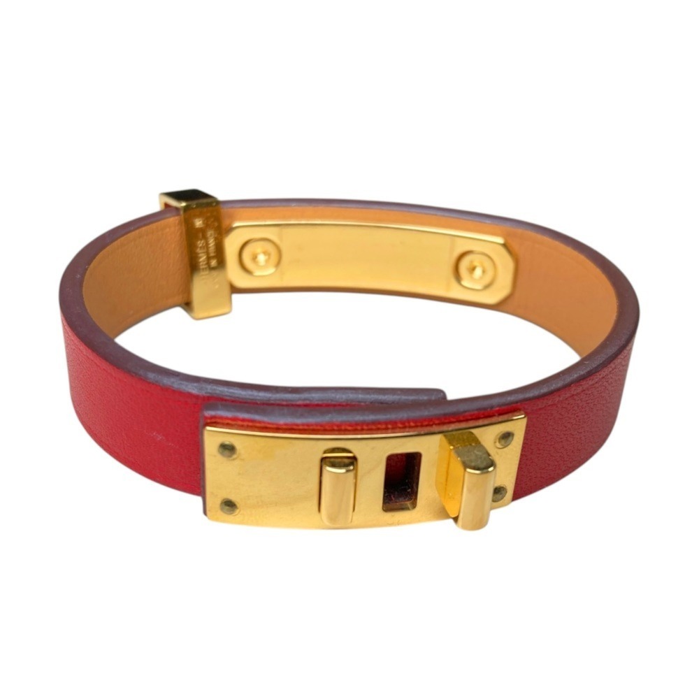 HERMES Hermes As de Coeur Heart Motif Leather Bracelet T2 Red Gold Color Women's - Picture 4 of 13